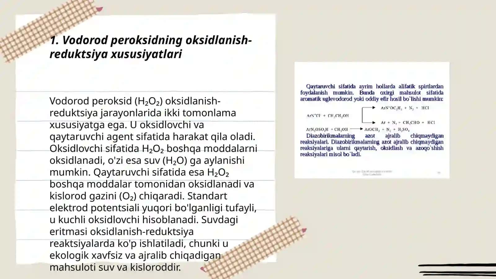 Vodorod peroksidning oksidlanish va reduktsiya xususiyatlari 3