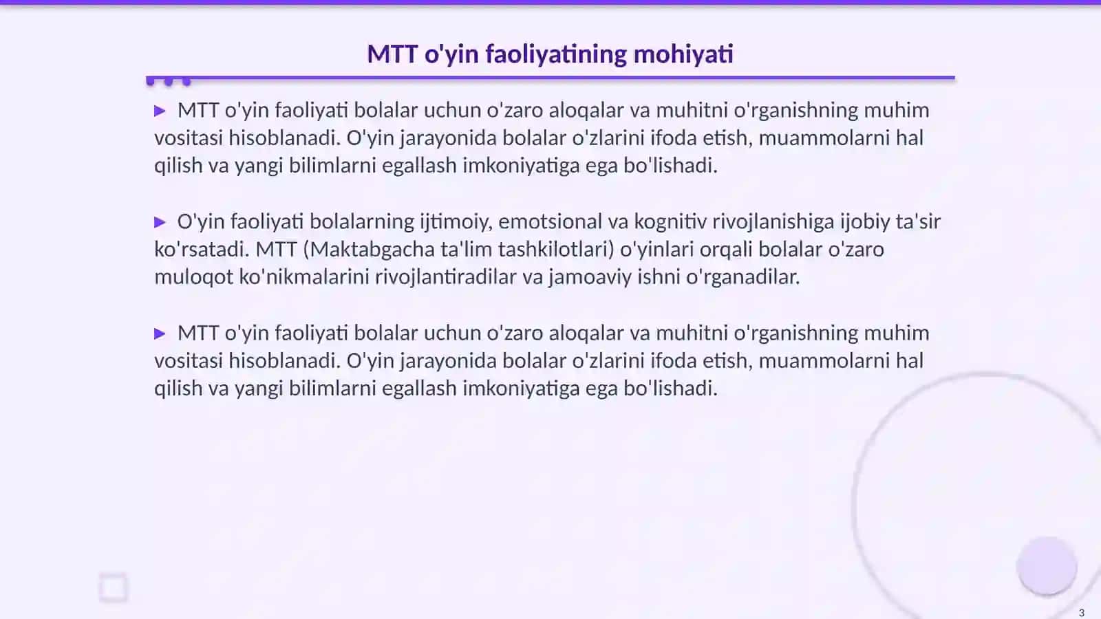 MTT o'yin faoliyati 3