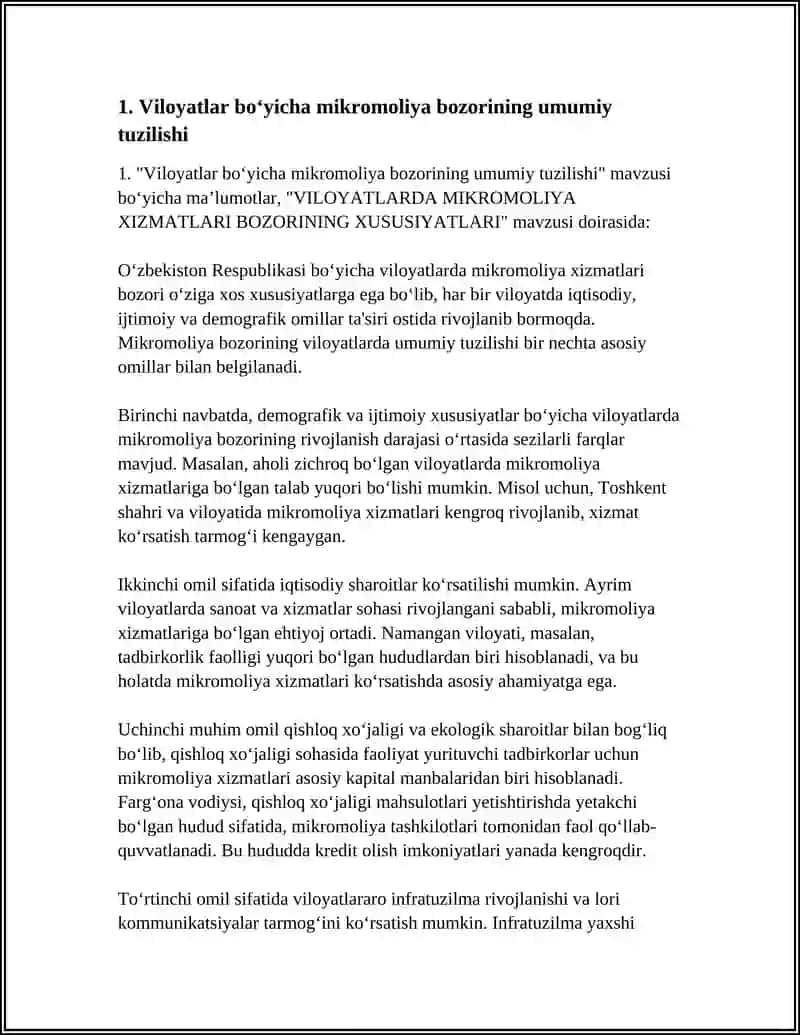 VILOYATLARDA MIKROMOLIYA XIZMATLARI BOZORINING XUSUSIYATLARI 3