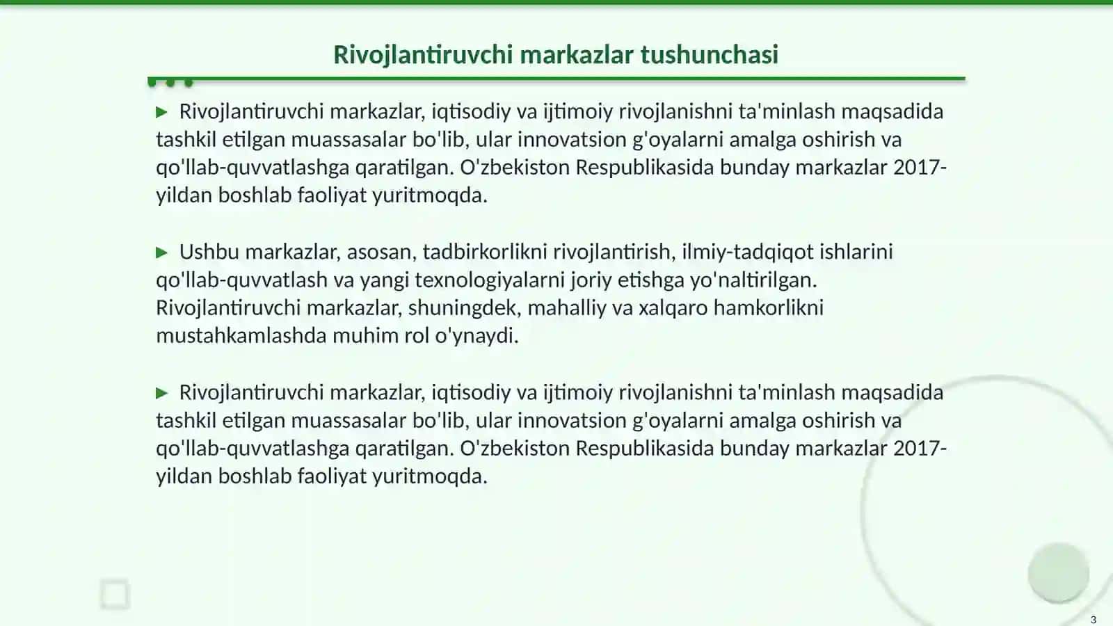 Rivojlantiruvchi markazlarni tashkil qilish texnologiyasi 3