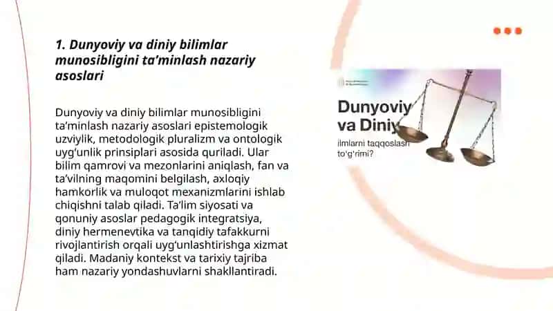 Dunyoviy va diniy bilimlar munosibligini taʼminlashning ahamiyati 3