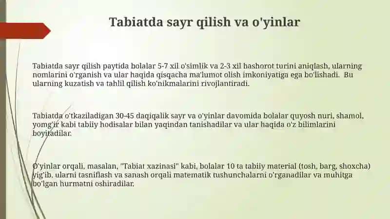 Maktabgacha taʼlimda tabiat bilan tanishtirish ish shakllari 3