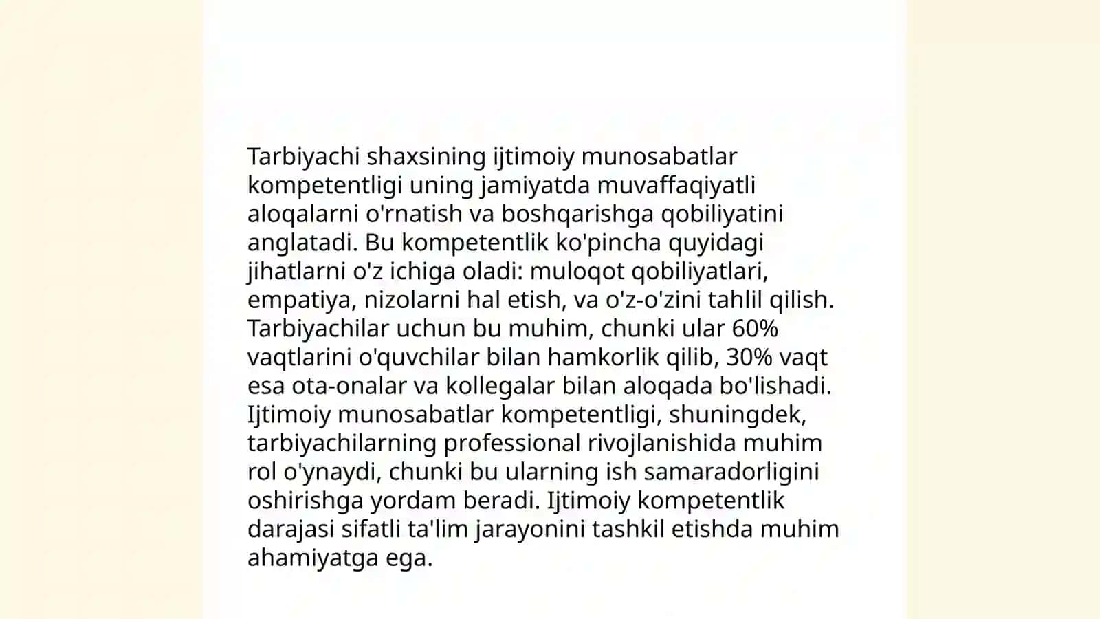 Tarbiyachi shaxsida ijtimoiy munosabatlarni rivojlantirishga oid kasbiy kompetentlikni rivojlanishi 3