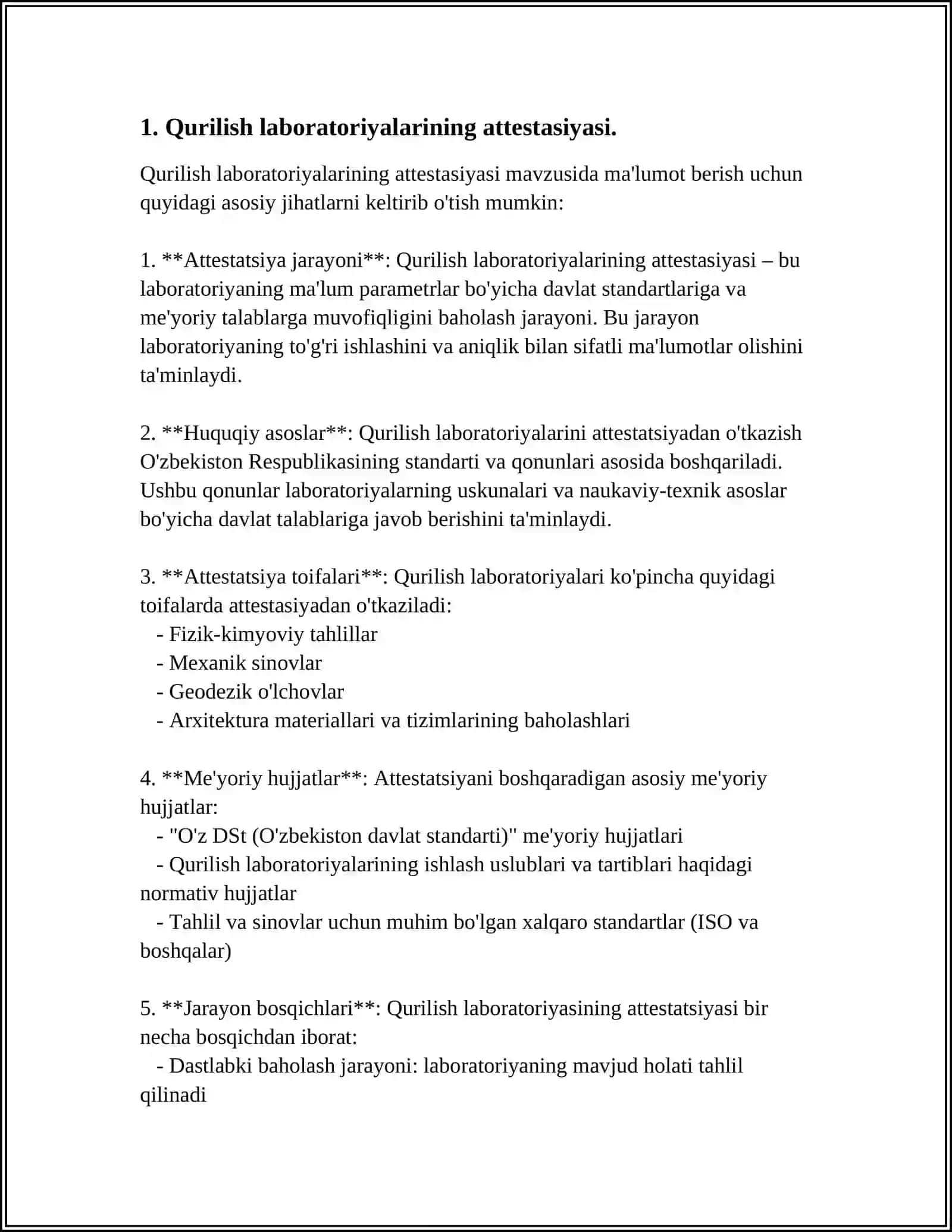 QURILISHDA LABARATORIYALARNI ATTESTATSIYA VA AKKREDATSIYADAN OʼTKAZISH TARTIBLARI 3