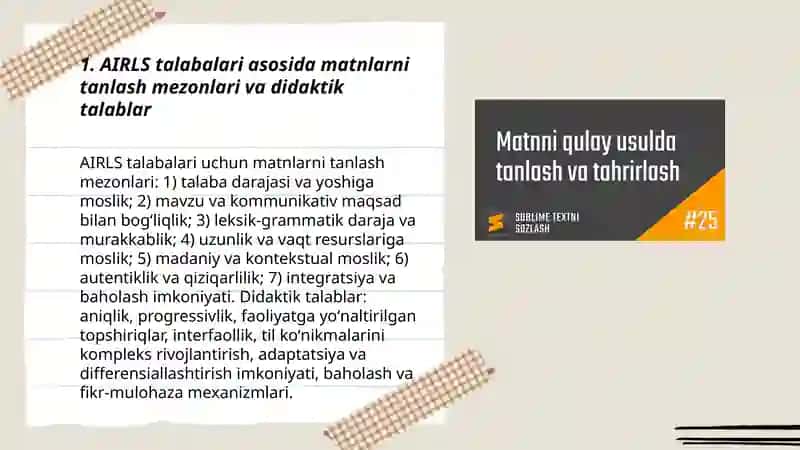 AIRLS talabalari asosida matnlarni tanlash va tahlil qilish 3