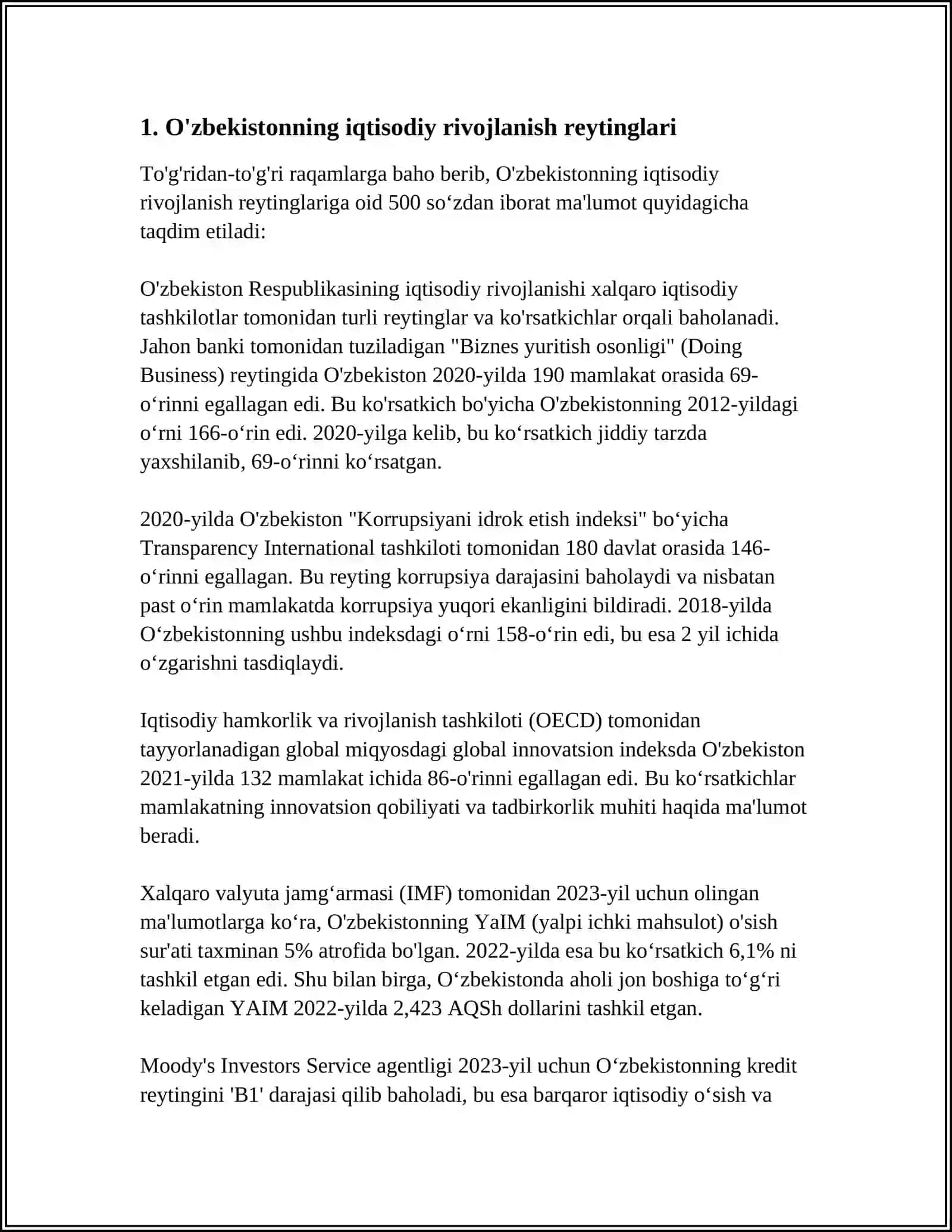 ÒZBEKISTON RESPUBLIKASINING XALQARO REYTINGI VA ÒRNI 3