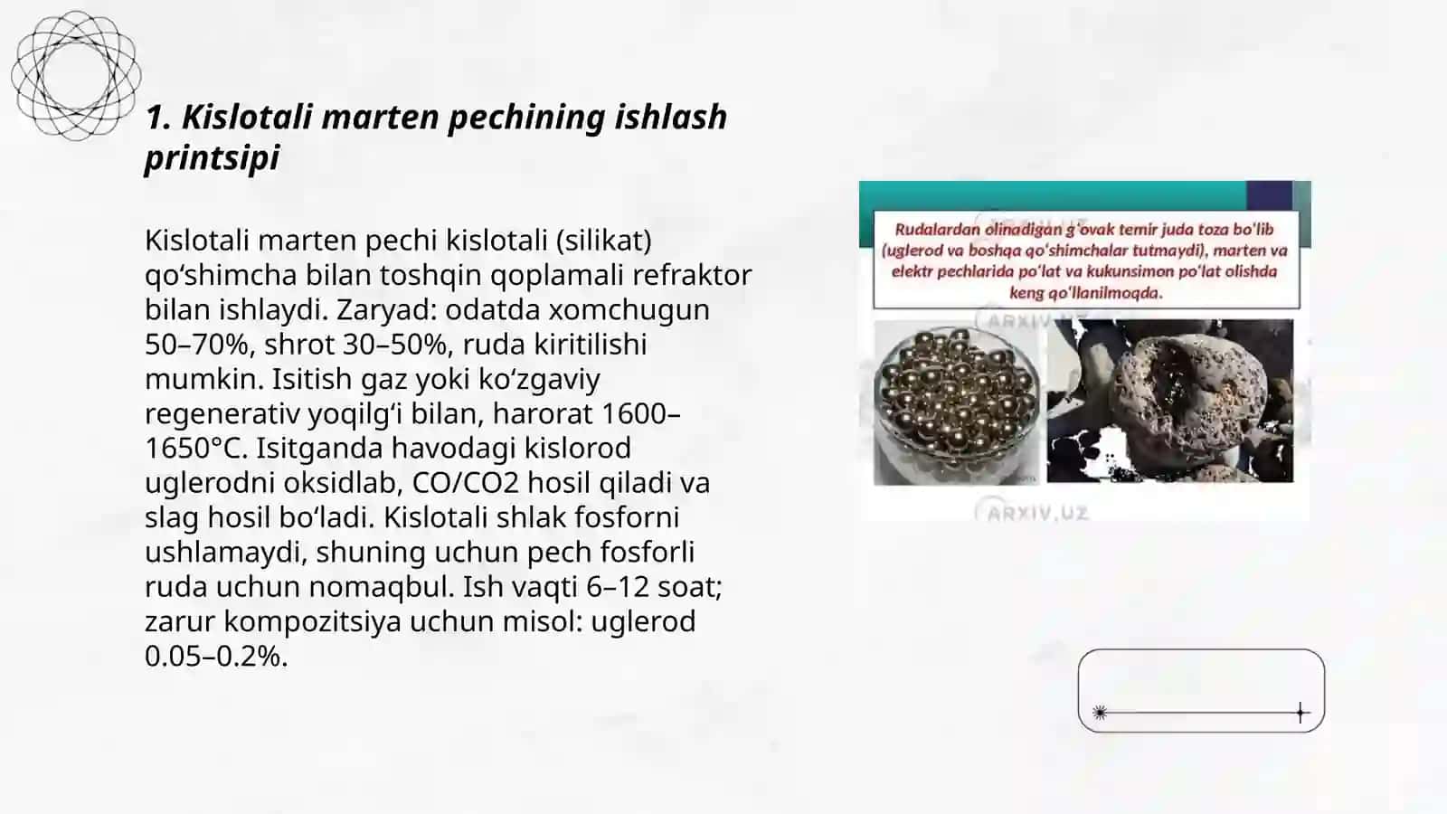 Kislotali marten pechlarida po’lat ishlab chiqarish 3