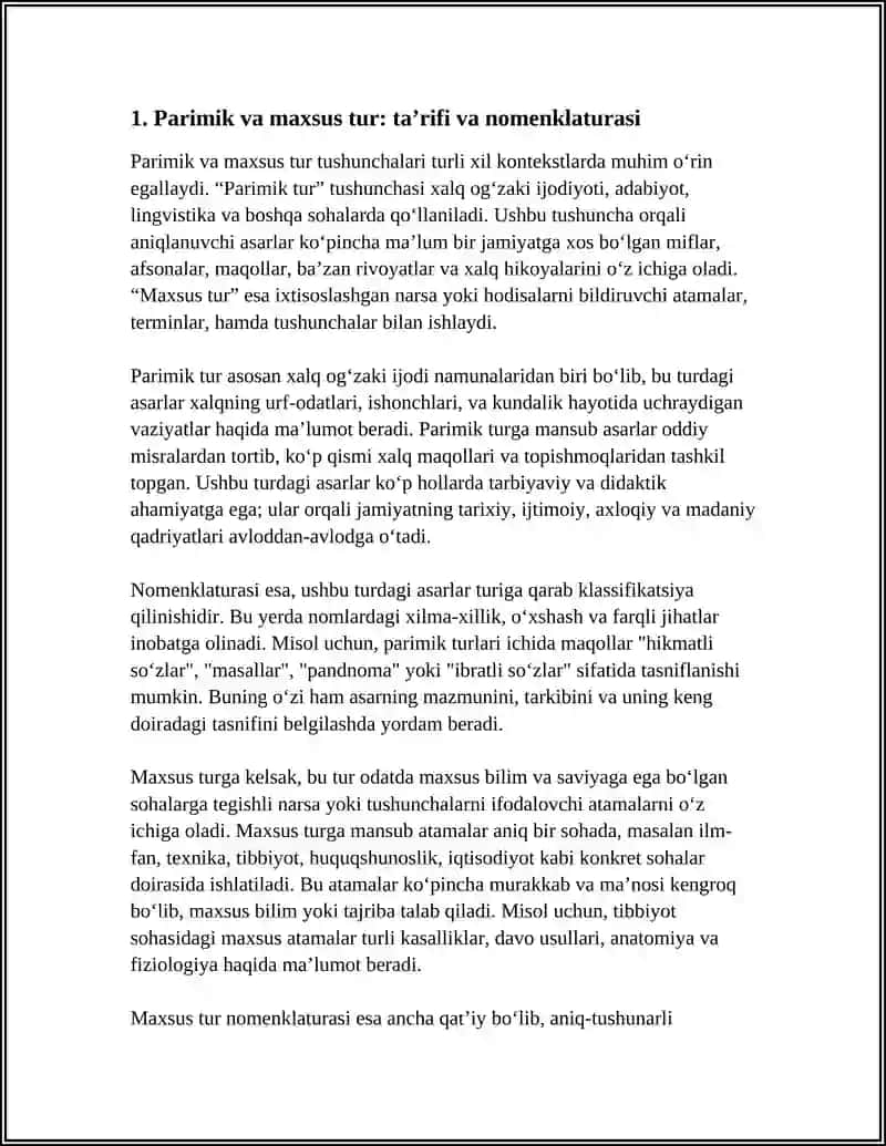 PARIMIK VA MAXSUS TUR HAQIDA REFERAT 3