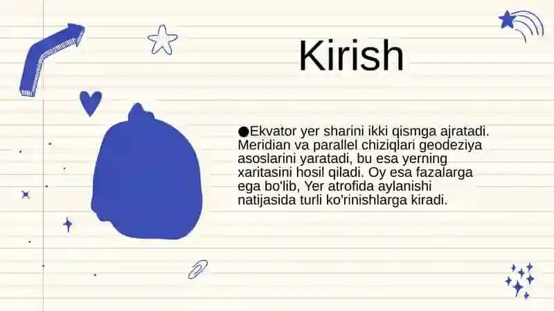 Ekvator. Meridian va parallel chiziqlari. Globus. Xarita. Oy va uning fazalari 3