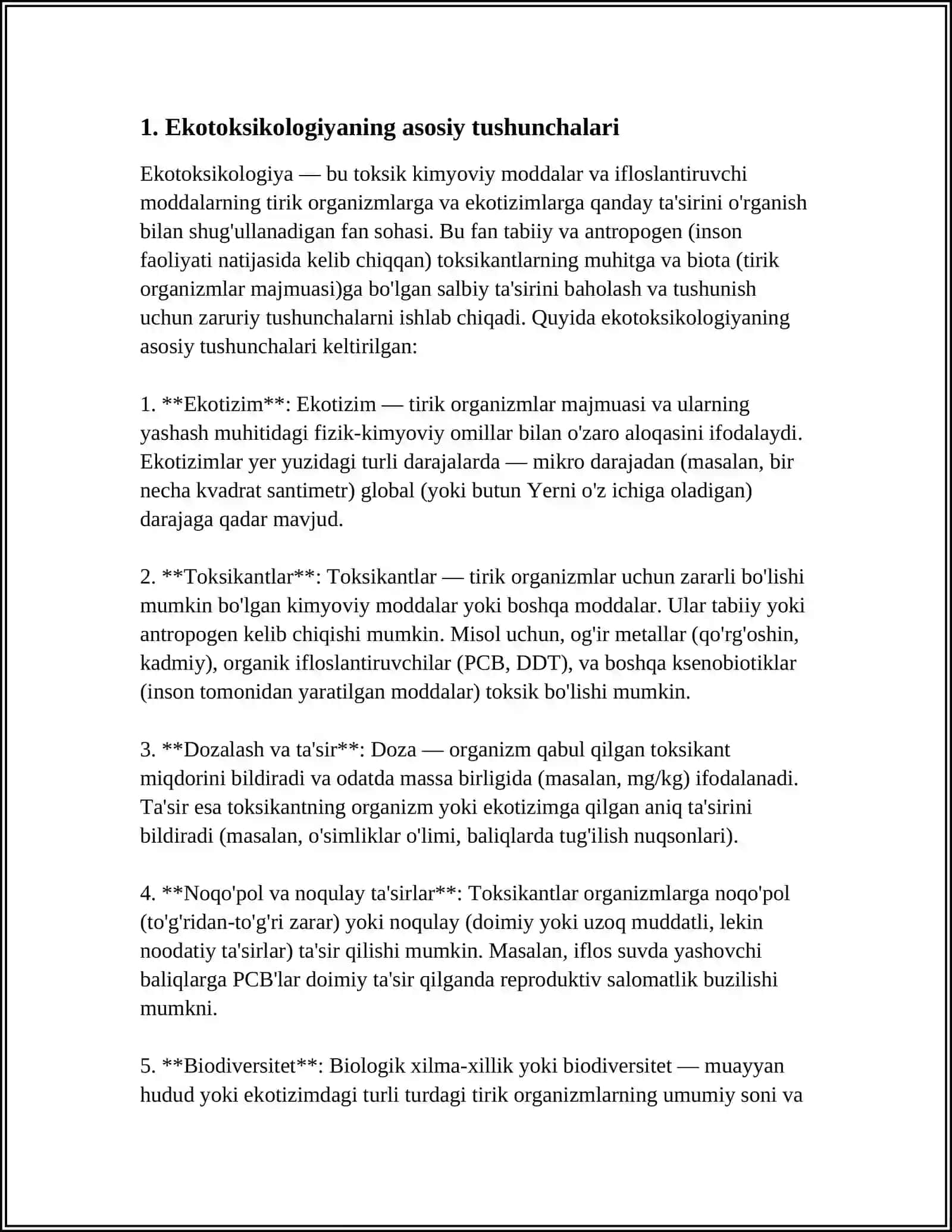 EKOTOKSIKOLOGIYA, KSENOBIOTIKLARNI TABIATDA AYLANISHI VA ULARNI KASALLIKLAR KURSATKICHLARINI OSHIB BORISHDAHI O'RNI VA AHAMIYATI 3
