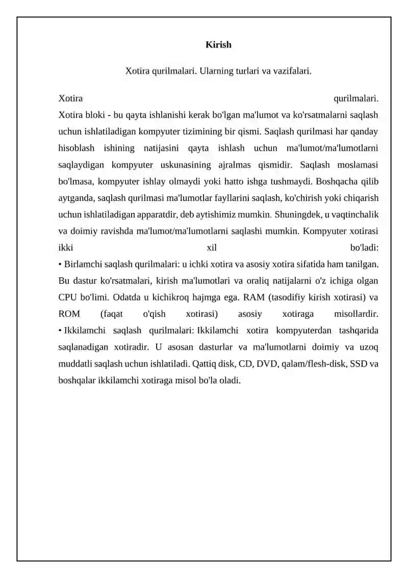 Xotira qurilmalari. Ularning turlari va vazifalari 3