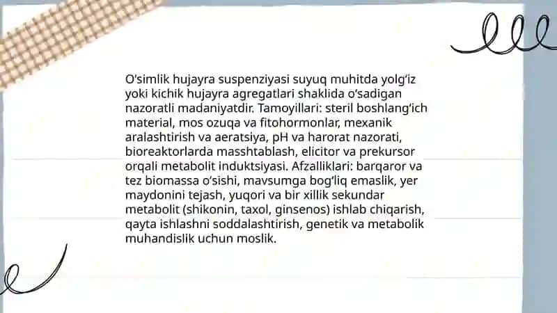 Oʻsimlik hujayra suspenziyasi orqali shikonin, taxol va ginsenos ishlab chiqarish texnologiyasi 3