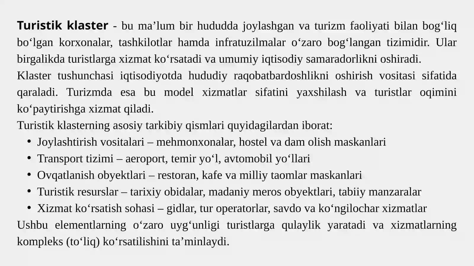 TURISTIK    KLASTERLARNI RIVOJLANTIRISHDA    DAVLATNING    ROLI 3