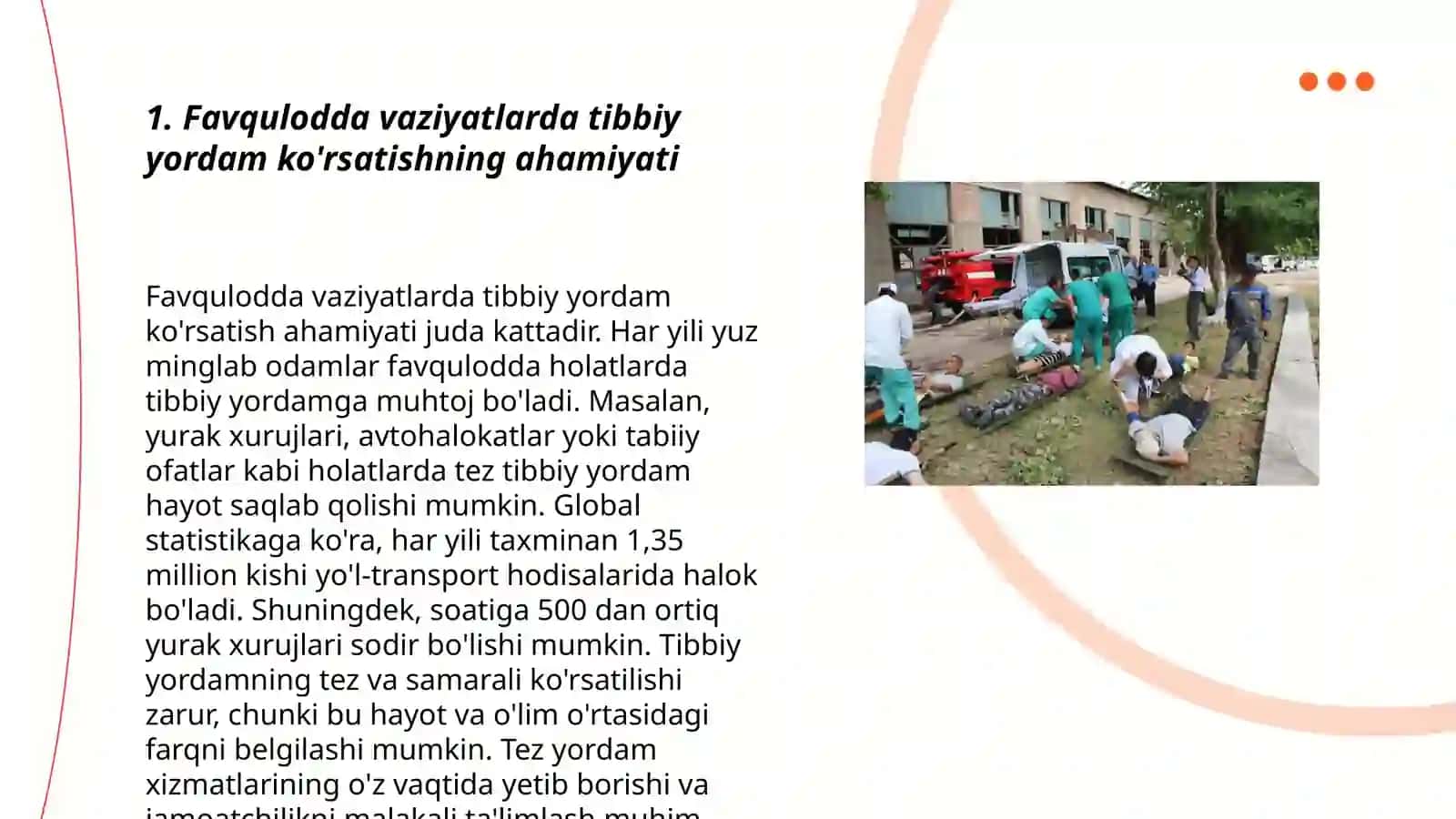 Favqulodda vaziyatlardagi jabrlanish o'choqlarida tibbiy yordam koʻrsatishni tashkil etish 3