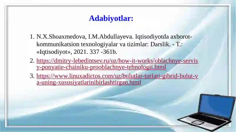 BULUTLI TEXNOLOGIYALAR TUSHUNCHASI VA TURLARI: SHAXSIY, UMUMIY, GIBRID BULUTLAR 3