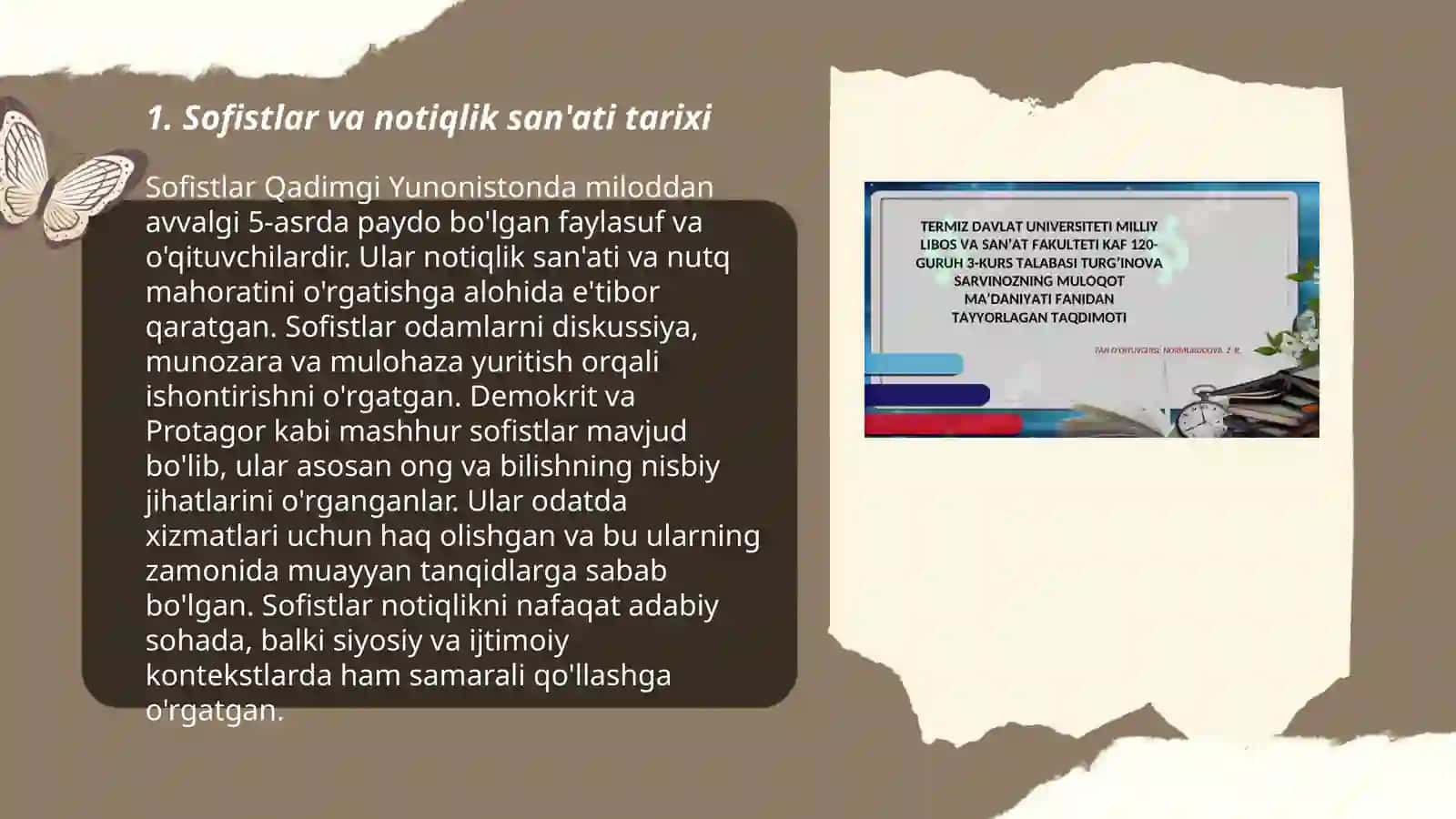 Sofistlar, ularning notiqlik san'ati rivojidagi xizmatlari. Alisher Navoiy ijodida nutq madaniyati va notiqlik san'ati masalalari talqini 3
