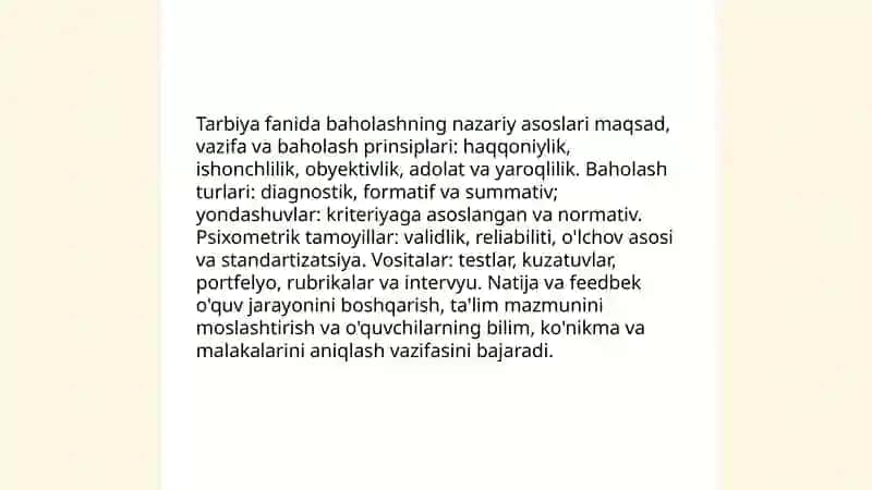 Tarbiya fanini o'qitishda o'quvchilarning bilim, ko'nikma va malakalarni tashxis etish 3