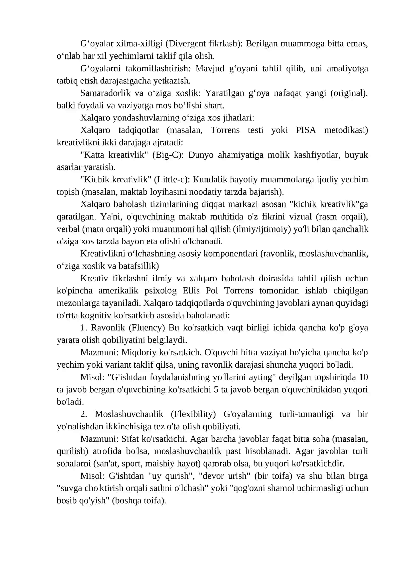 XALQARO TADQIQOTLARDA KREATIV FIKRLASHNI BAHOLASHGA QARATILGAN TOPSHIRIQLAR TAHLILI 3