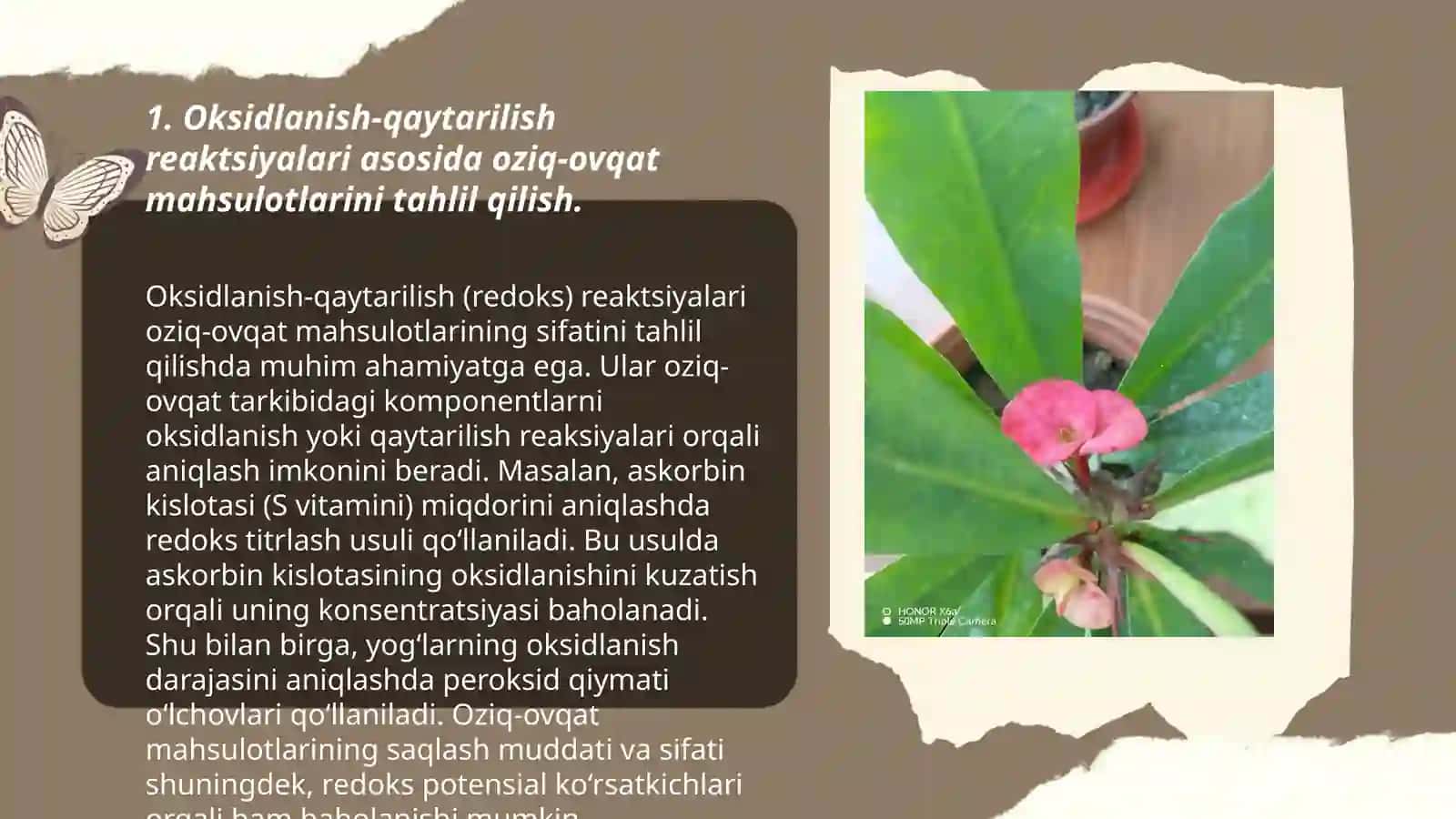 Anoletik kimyoda oksidlanish va qaytarish reyaksiyalariga asoslangan taklil usullarining oziq ovqat sanoatidagi o'ni 3