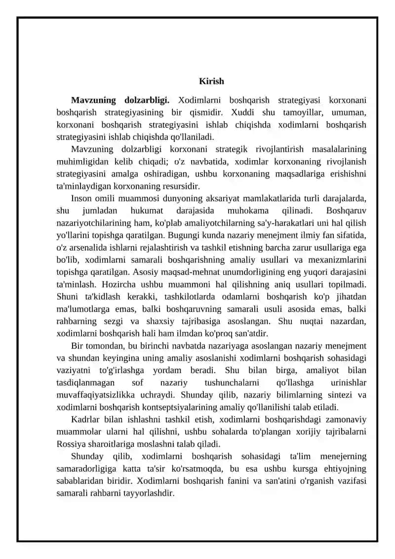 Korxona xodimlarni boshqarishda strategik menejment kurs ishi 3