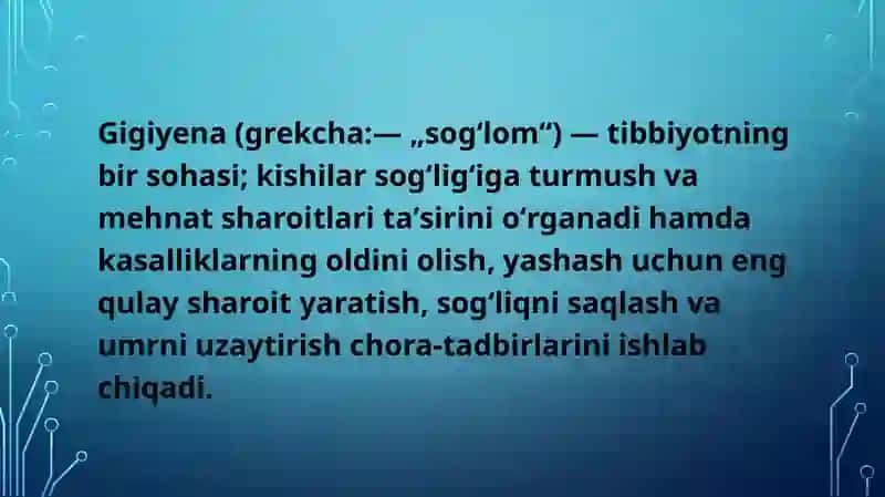 Gigiyenaning rivojlanish tarixi. O’zbekistonda gigiyena fanining shakllanishi va rivojlanishi. 3