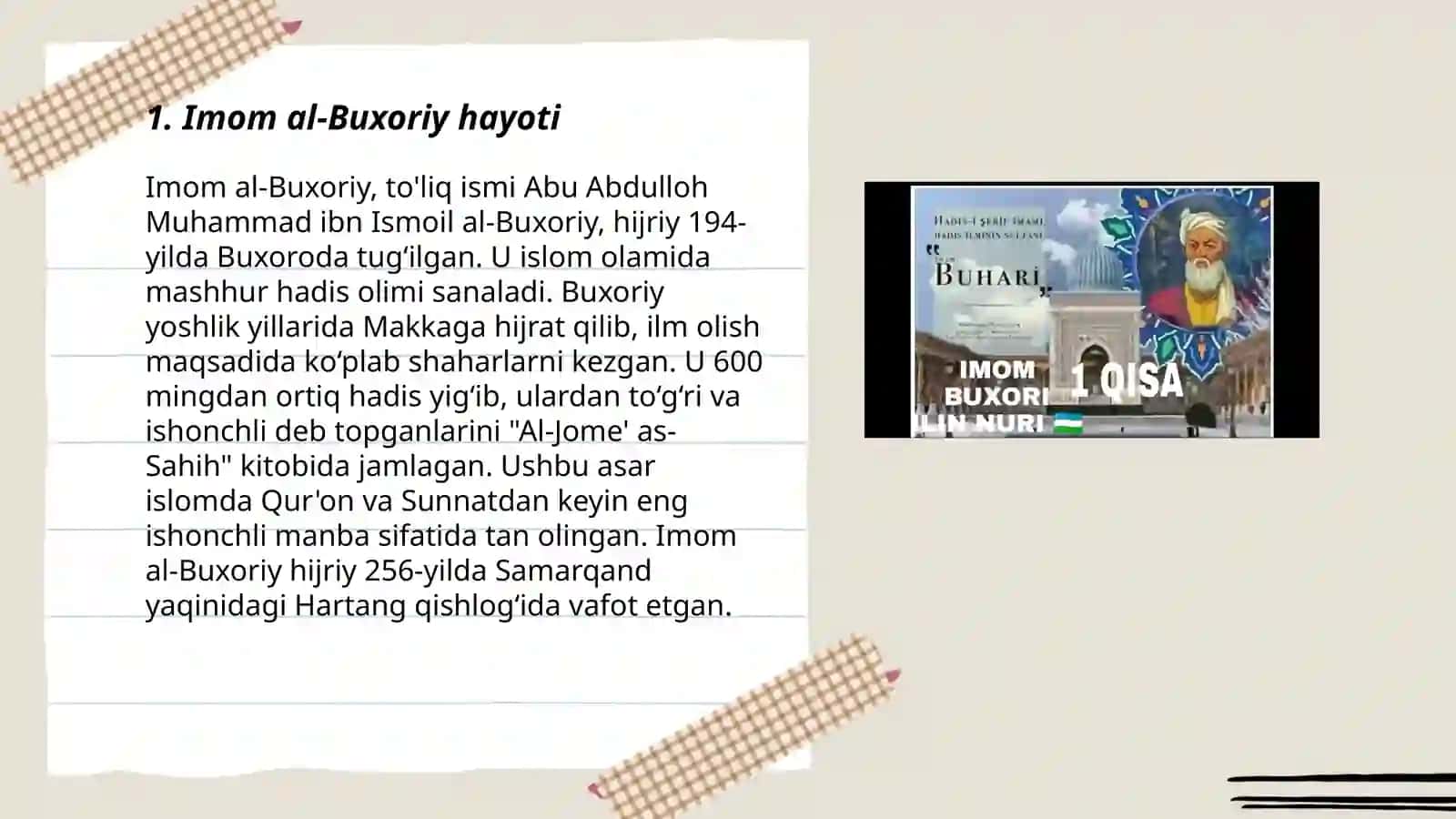 Imom al-Buxoriy Buxoriy hadislari 3
