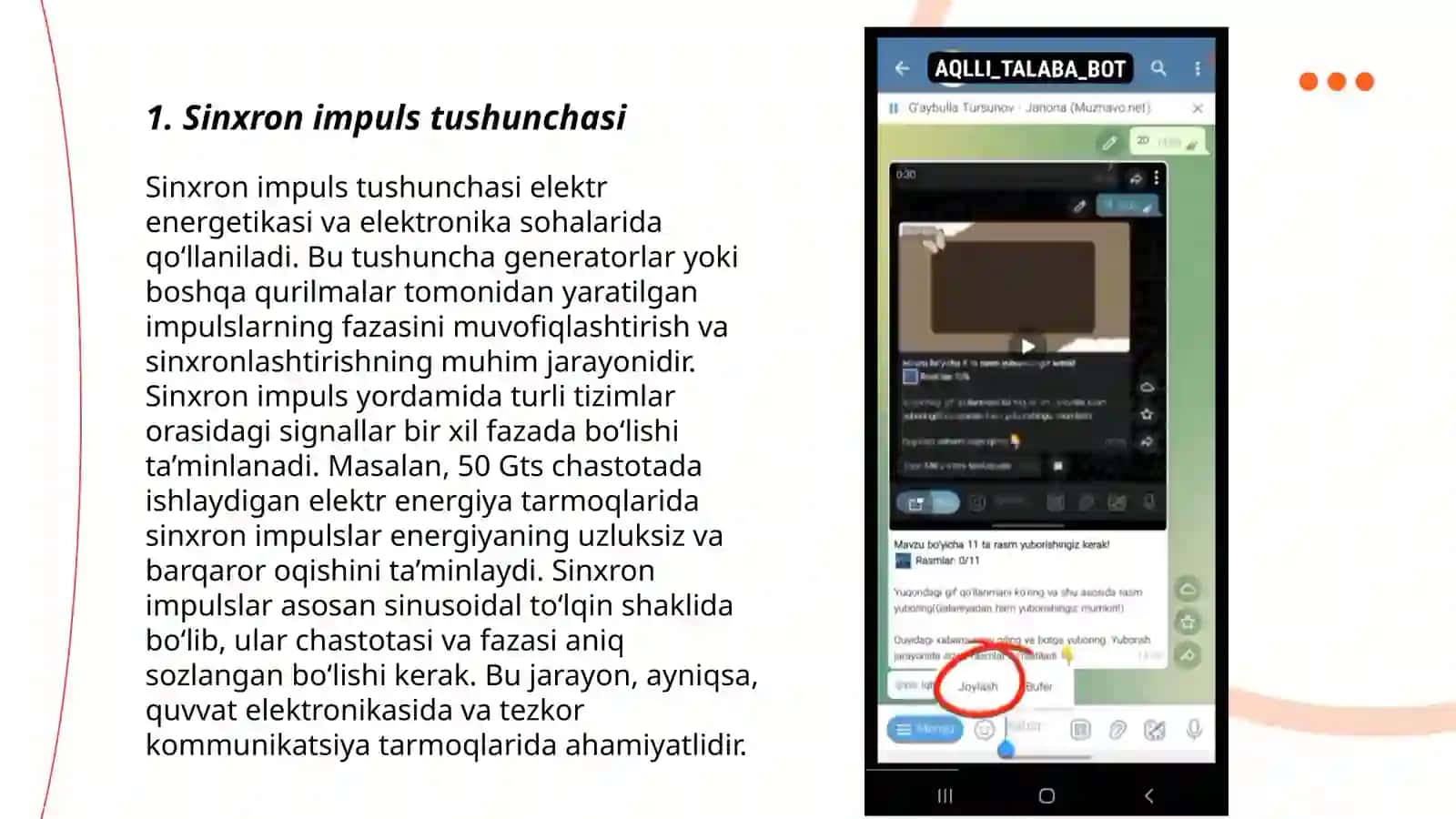 Sinxron impuls tarqalishiga Javoban impulsl seryasini shakillantirgich 3