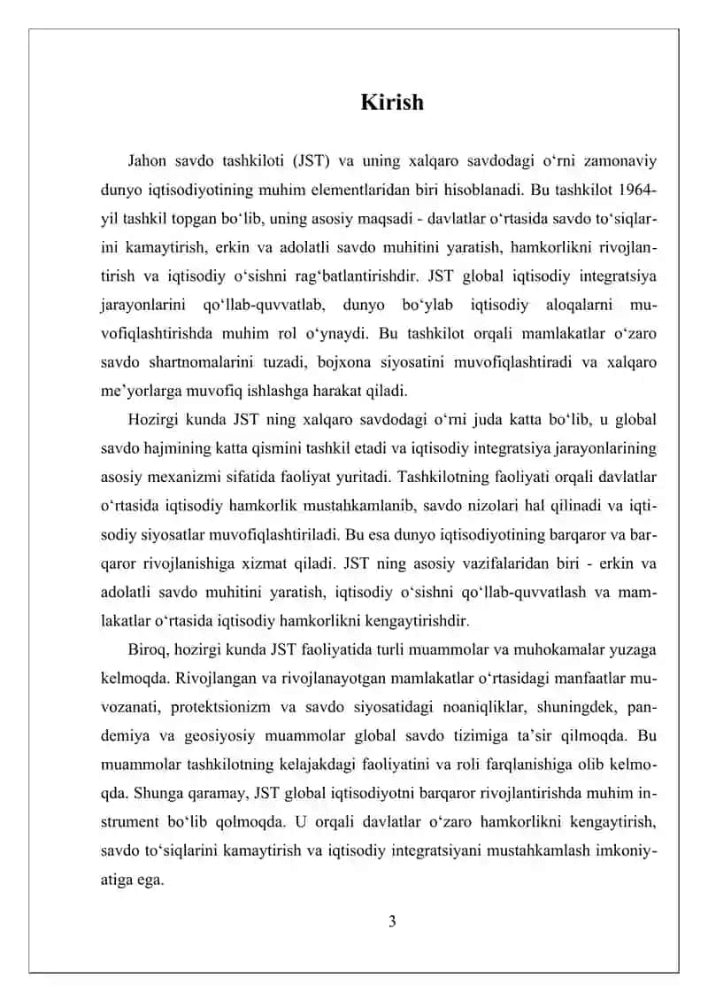 JAHON SAVDO TASHKILOTI VA UNING XALQARO SAVDODAGI OʻRNI 3