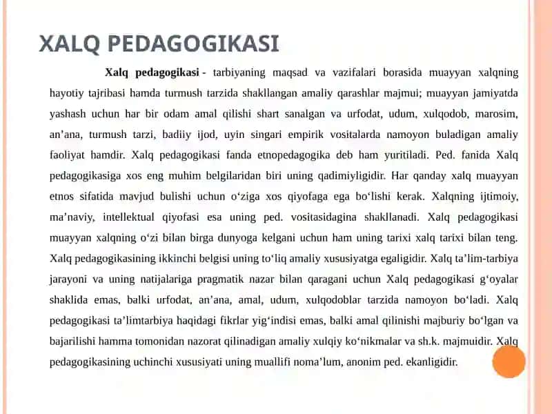 XALQ PEDAGOGIKASI MA'NBALARIDA INSONPARVARLIK G‘OYALARINING IFODASI 3