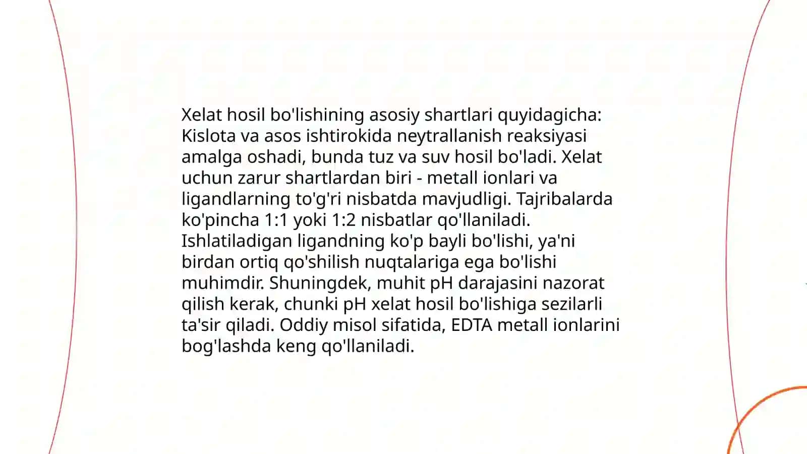 Xelat effektining hosil bo'lish shartlari 3