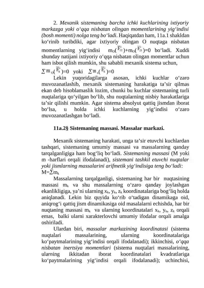 Mexanik tizim dinamikasiga kirish. Inersiya momenti. 3