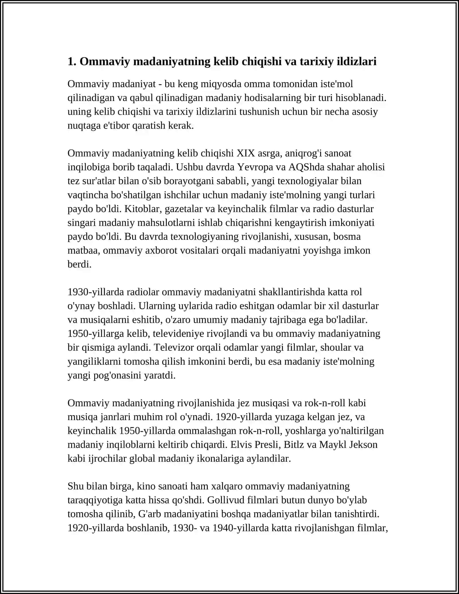 OMMAVIY MADANIYATNING SHAKLLANISH TARIXI VA UNING TURLARI: AKSILMADANIYAT, SUBMADANIYAT, POPULYAR MADANIYAT, EKRAN MADANIYATI 3