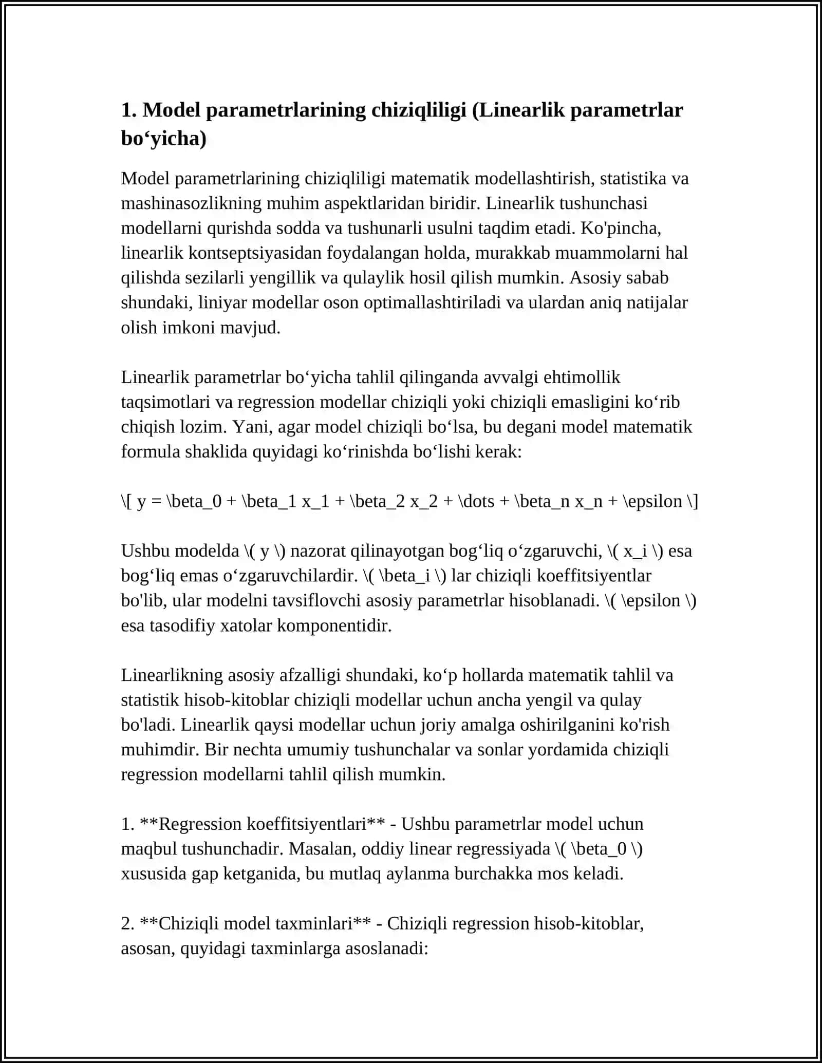 KLASSIK CHIZIQLI REGRESSIYA MODELINING ASOSIY FARAZLARI 3