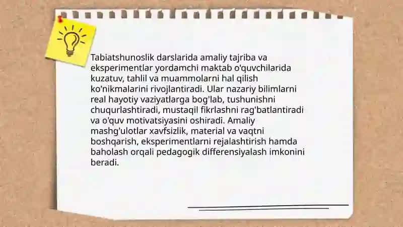 Yordamchi maktab tabiatshunoslik darslarining amaliy yo‘nalganligi 3
