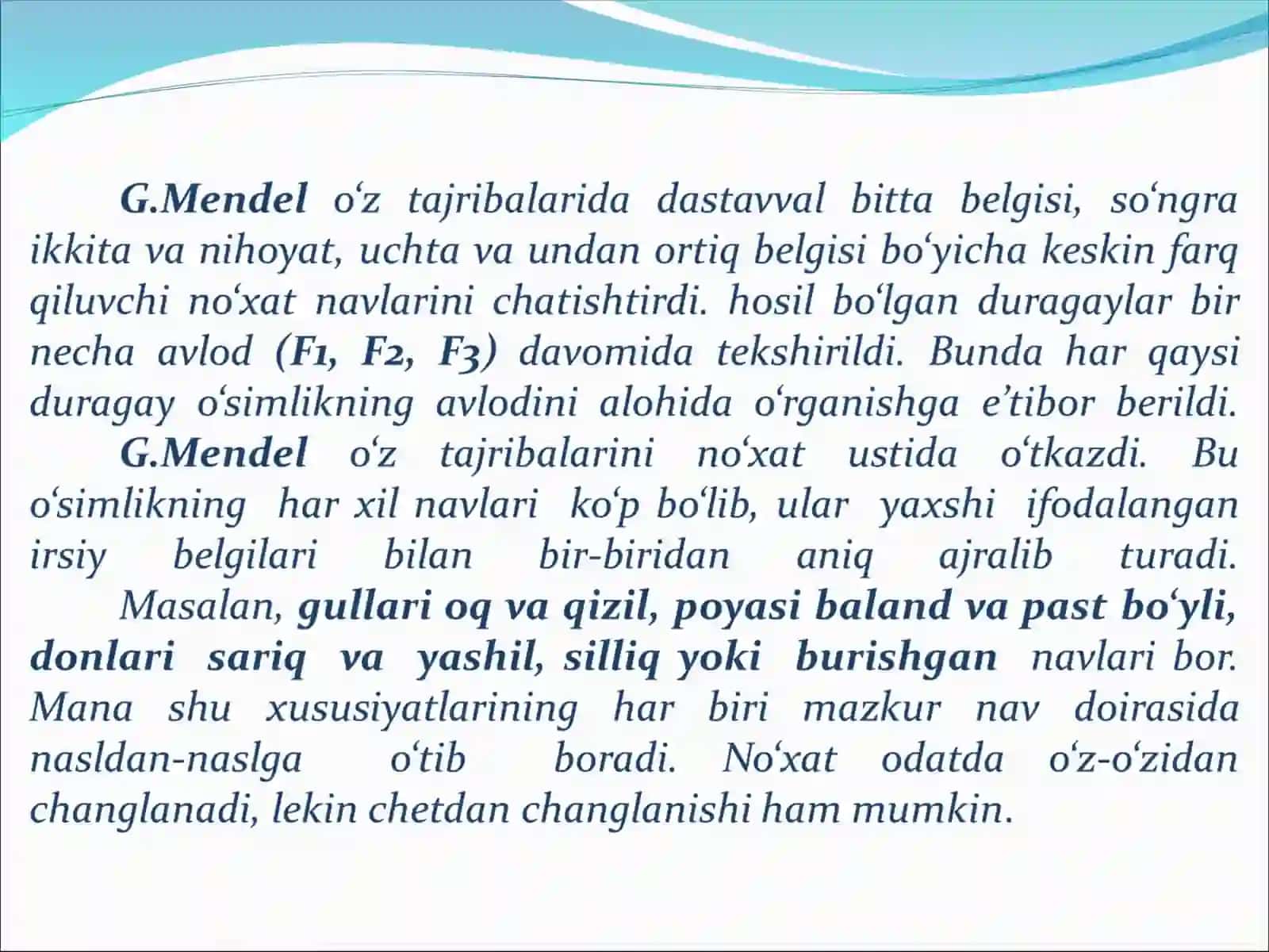 G.Mendel`ning monoduragay chatishtirish usuli bo’yicha masalalar yechish 3
