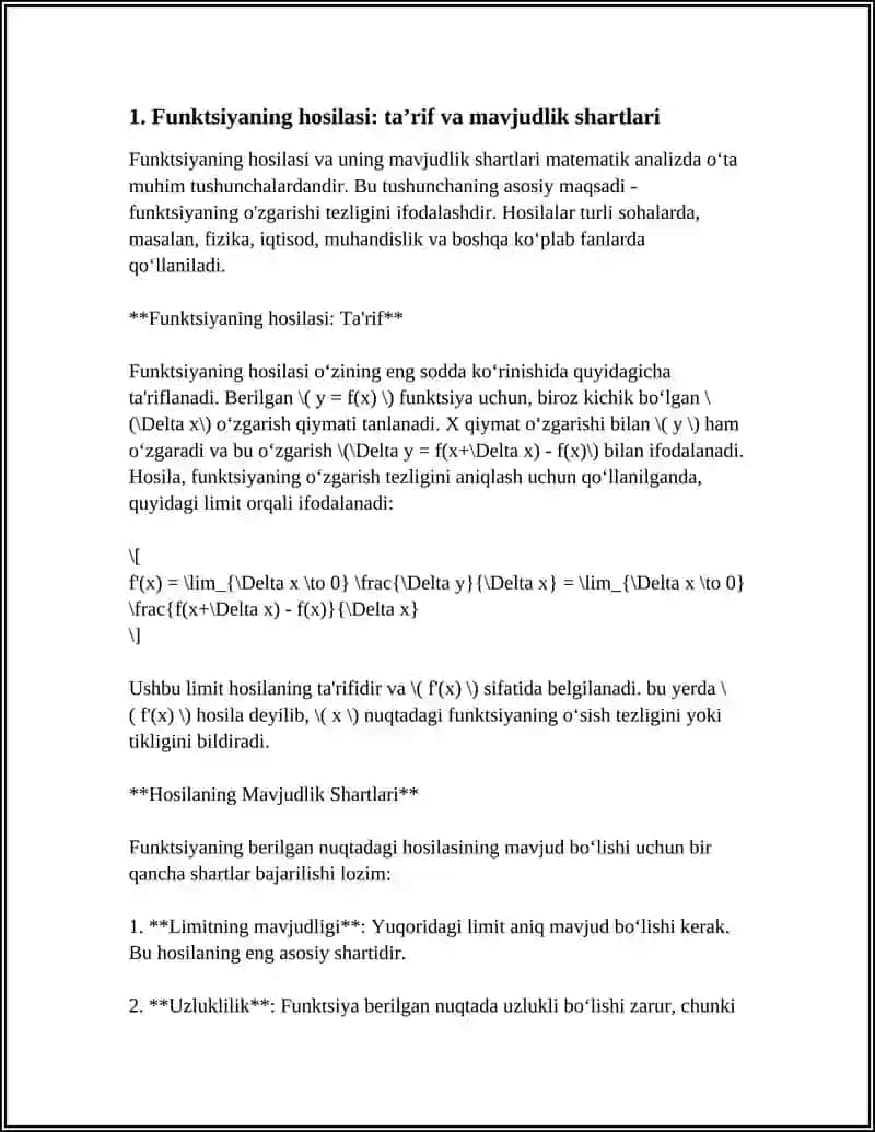 FUNKSIYA HOSILASI VA DIFFERENSIALI VA YUQORI TARTIBLI HOSILALAR VA DIFFERENSIALLAR 3