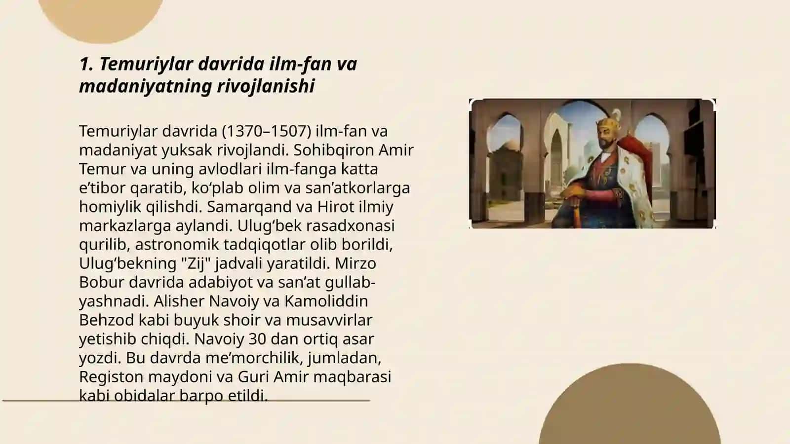 Temuriylar hukmronligi davrida ilm-fan va madaniyat taraqqiyoti 3