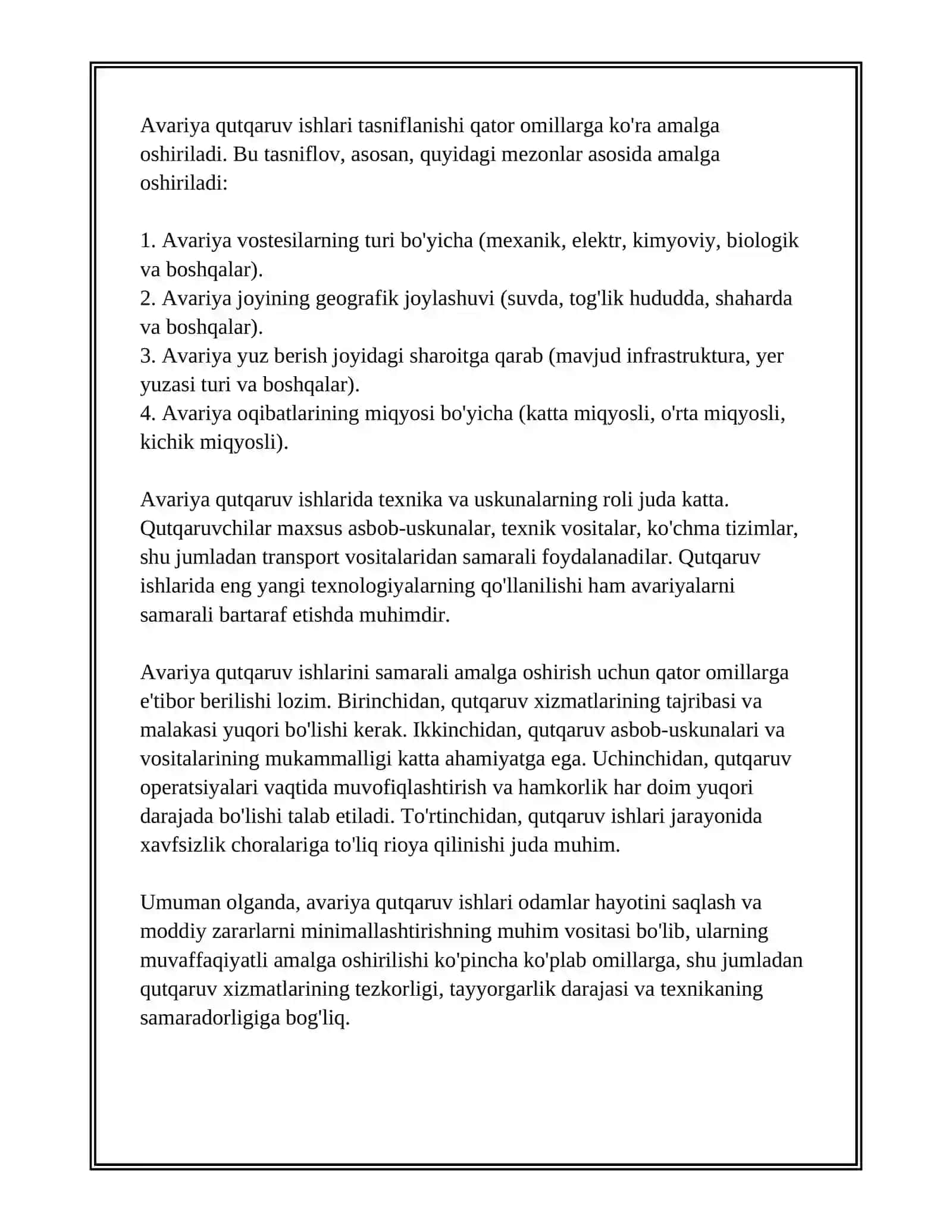 AVARIYA QUTQARUV ISHLARI HAQIDA TUSHUNCHA, TURLARI VA TASNIFLANISHI 3