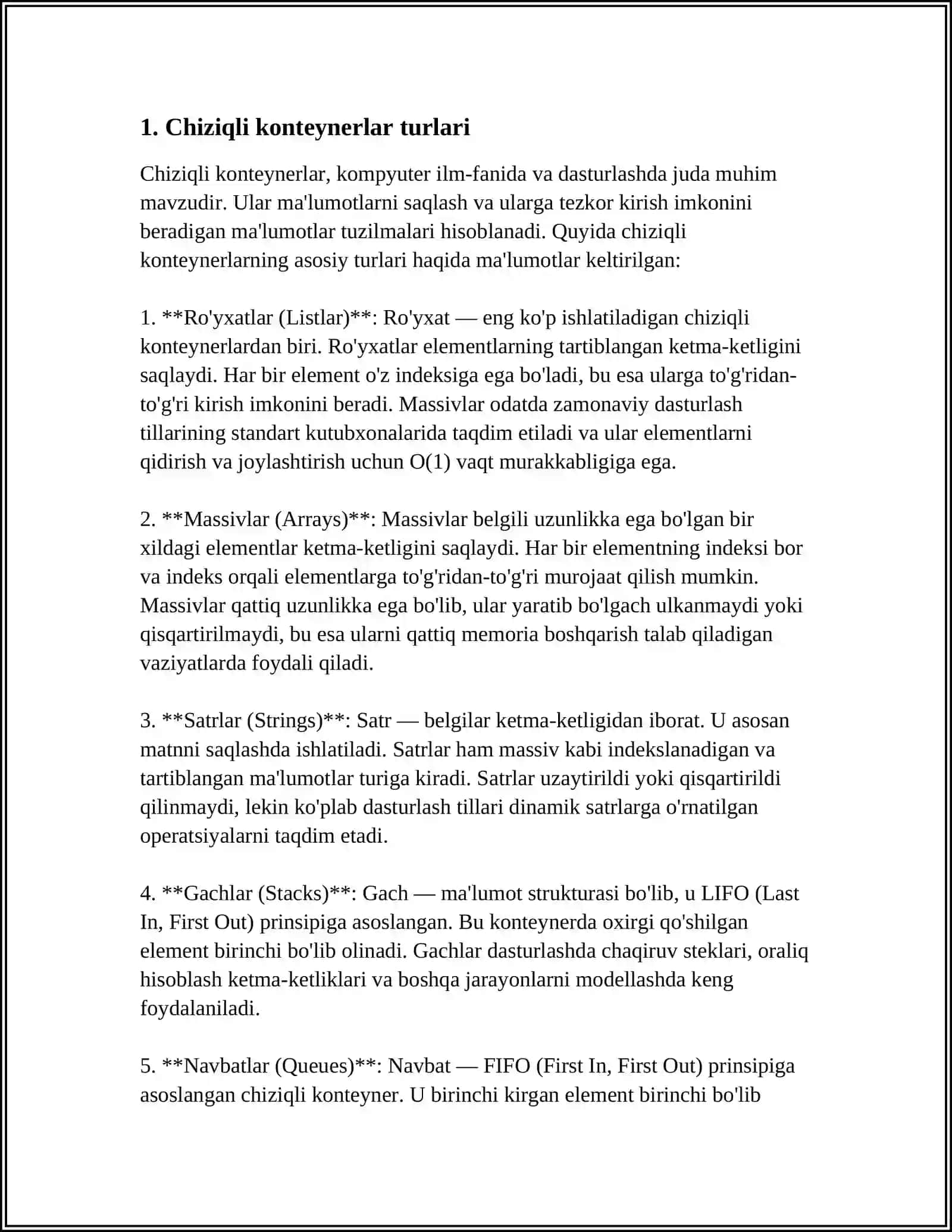 CHIZIQLAR KONTEYNERLAR(ARRAY,VECTOR,DEQUE,LIST,FORWARD_LIST) 3