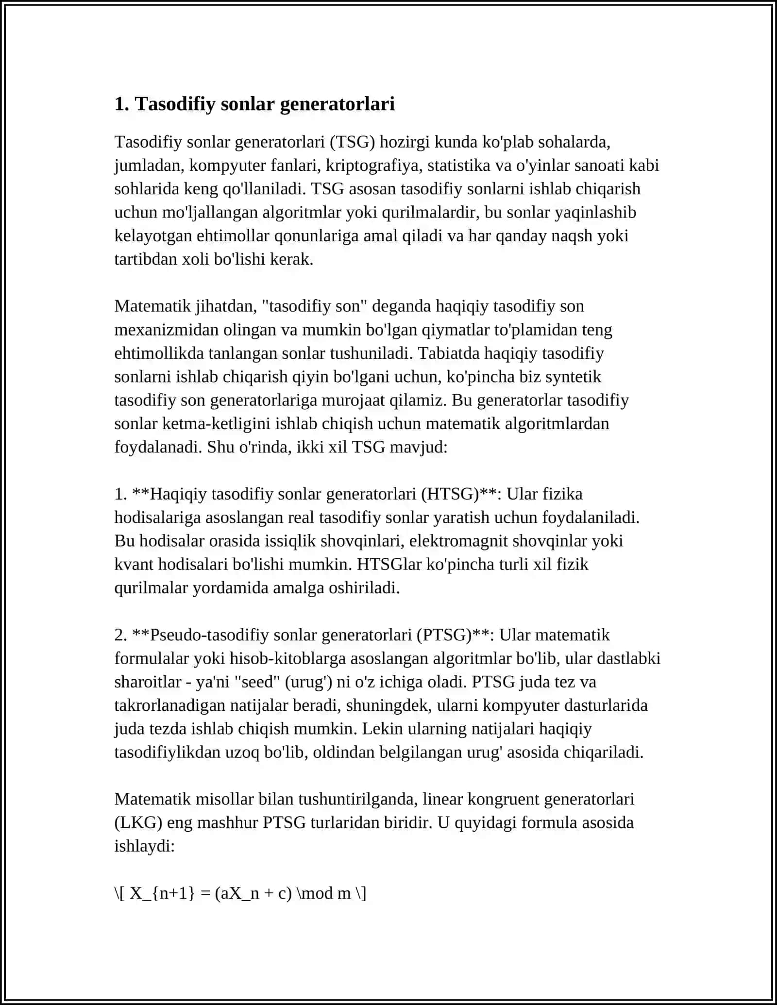 Tasodifiy sonlar generatorlari 3
