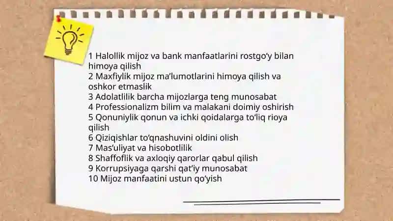Bank xizmatchisi va bank boshqaruv madaniyati mezonlar 3