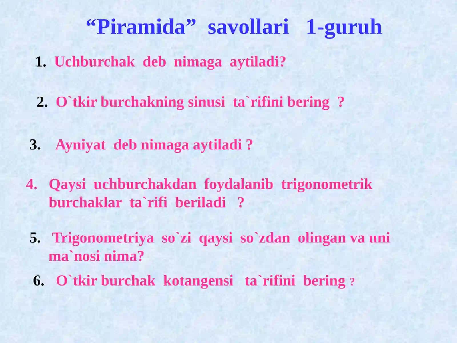 Uchburchak yuzini ikki tomoni va ular orasidagi burchak sinusida hisoblash 3