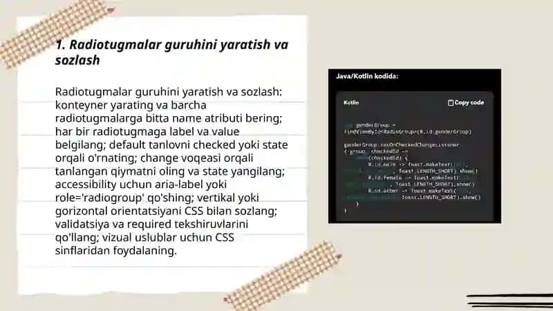 Radiotugmalar guruhini yaratish va sozlash 3