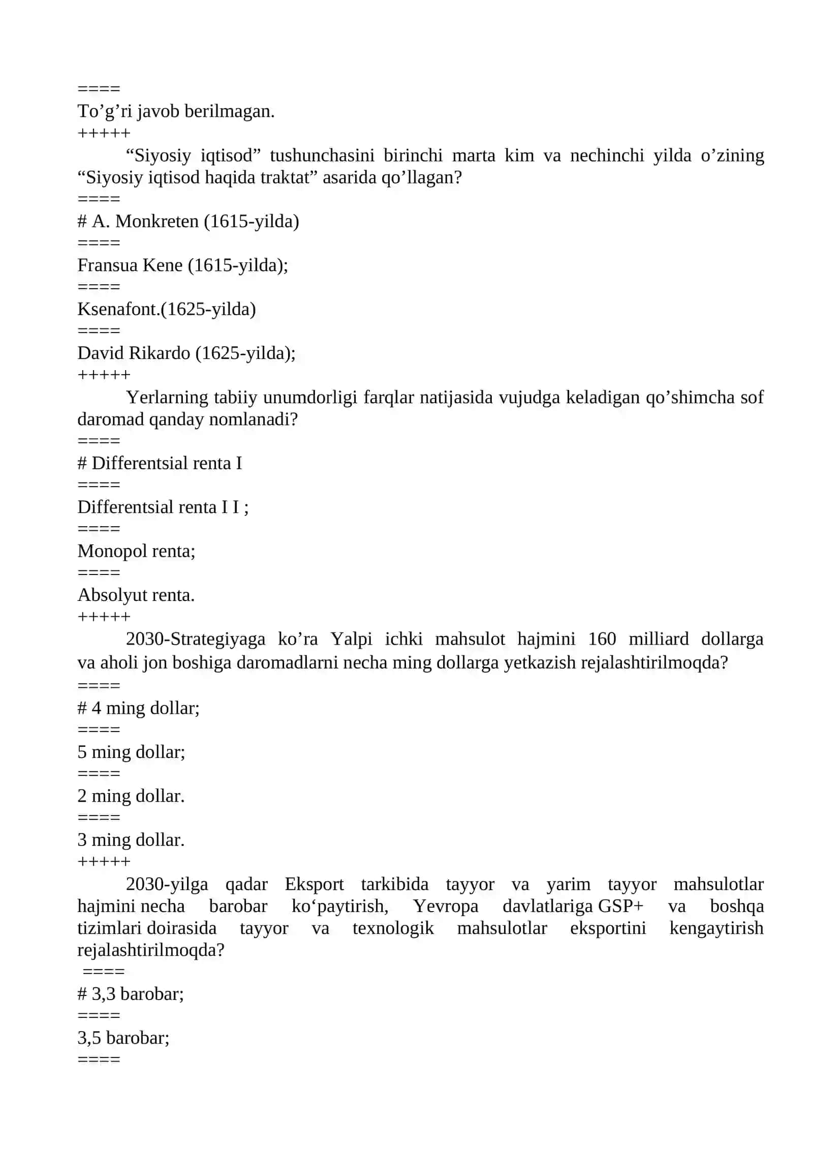 Iqtisodiy siyosat test savollari 3