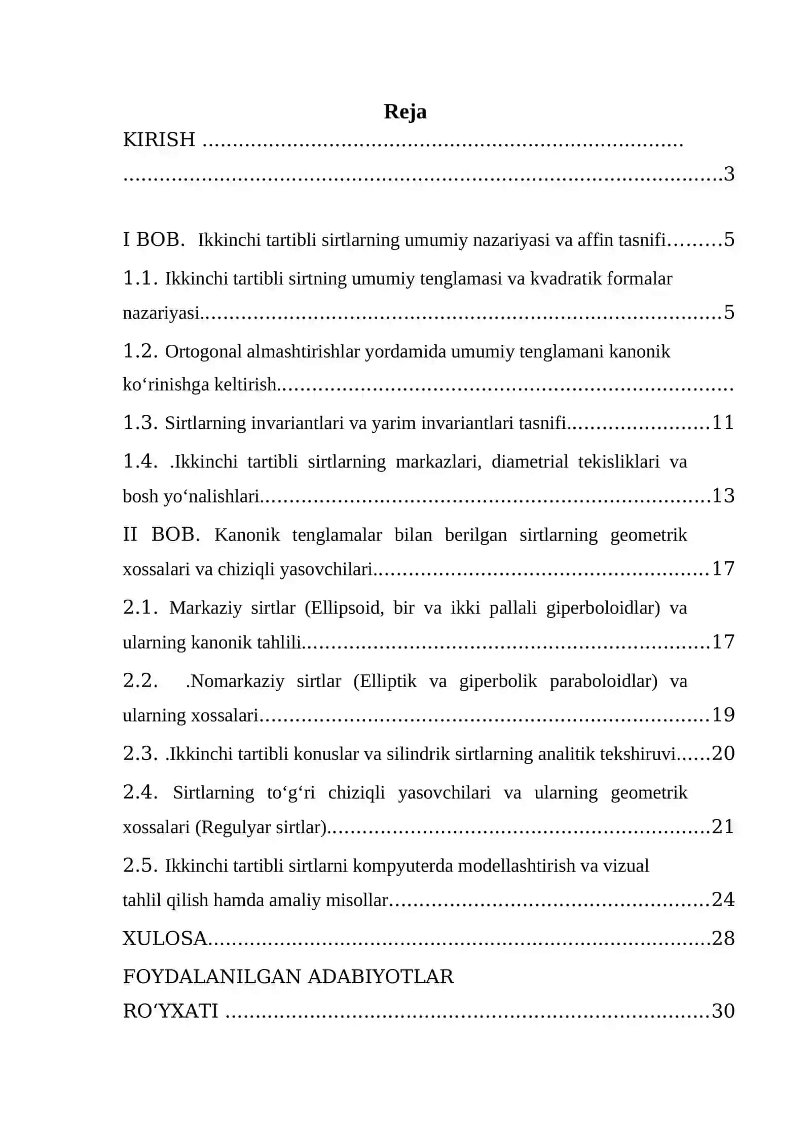 Kanonik tenglamalar bilan berilgan ikkinchi tartibli sirtlar 3