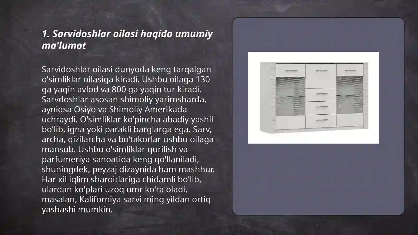 Sarvidoshlar oilasi. Maxalliy archa turlari 3