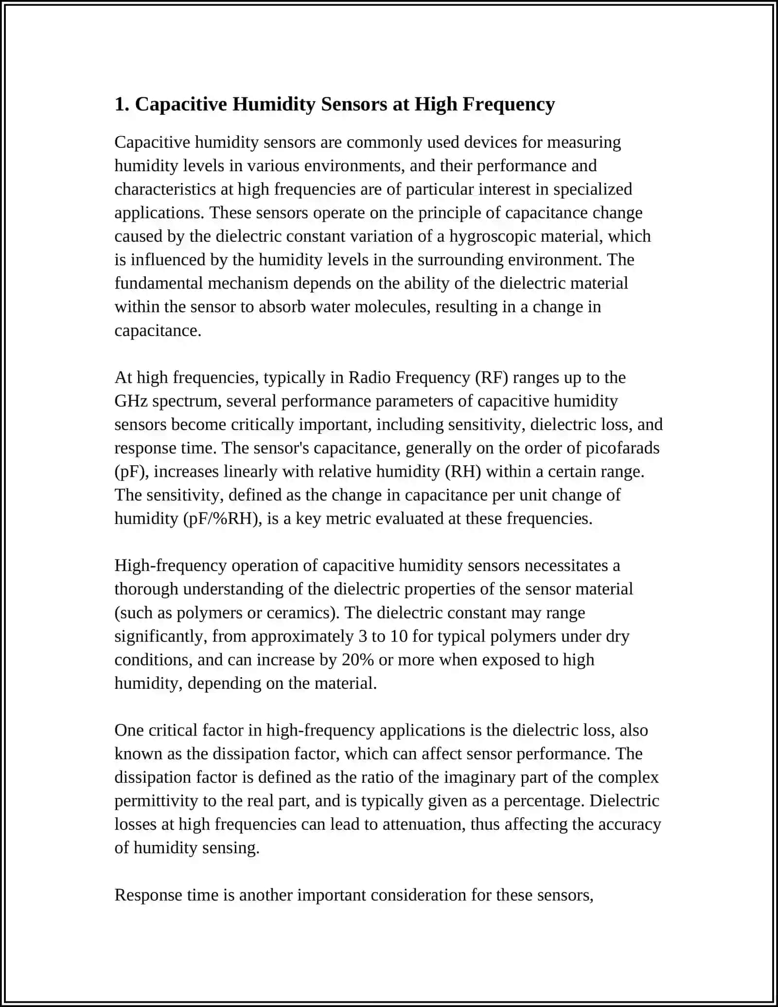 Capacitive Humidity Sensors at High Frequency 3