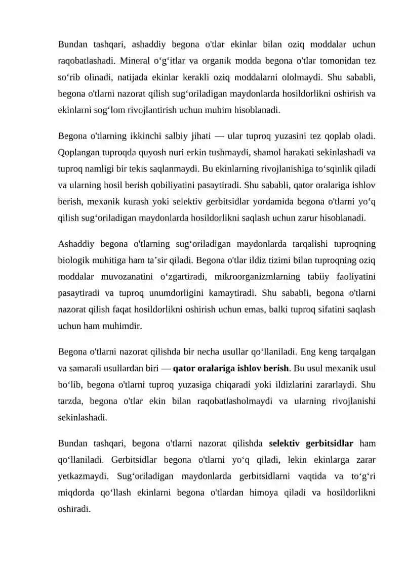 Sug‘oriladigan yerlarda ashaddiy begona o‘tlar va ularning ta’siri 3