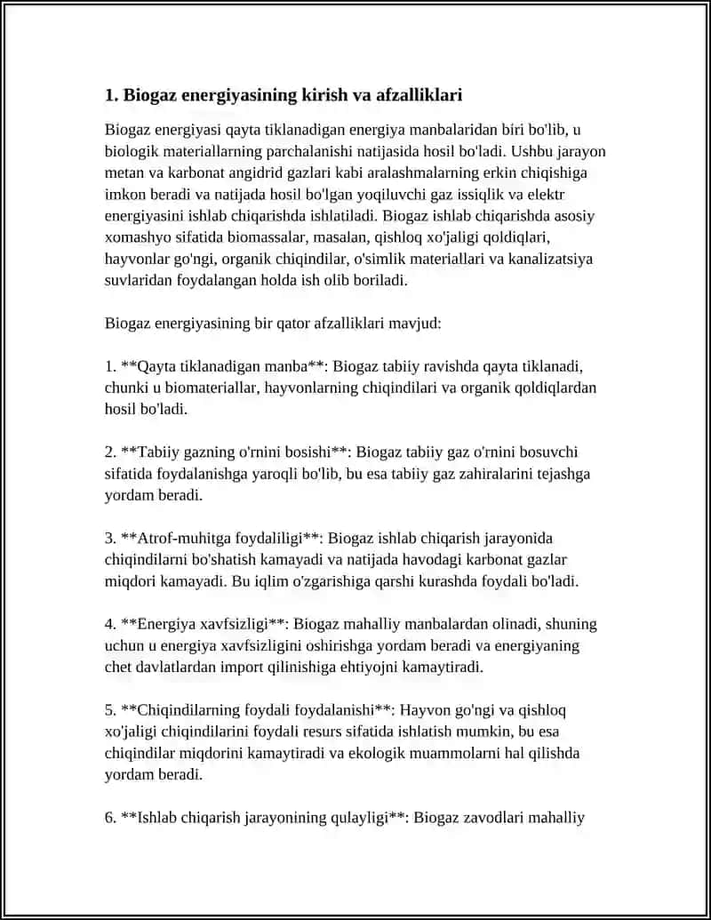 BIOGAZ ENERGIYASIDAN FOYDALANISH 3