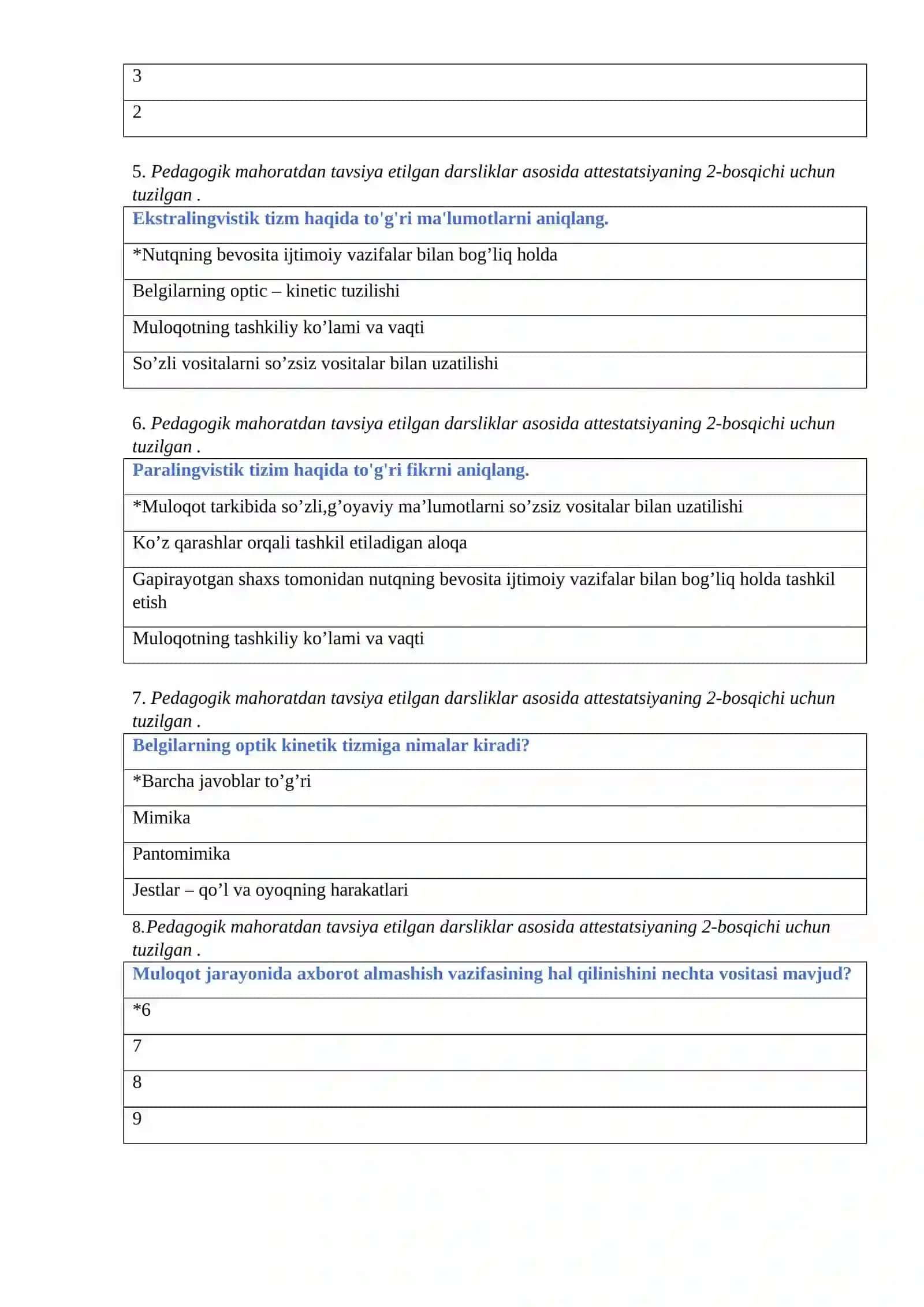 500 ta Pedagogik mahoratdan testlar 3